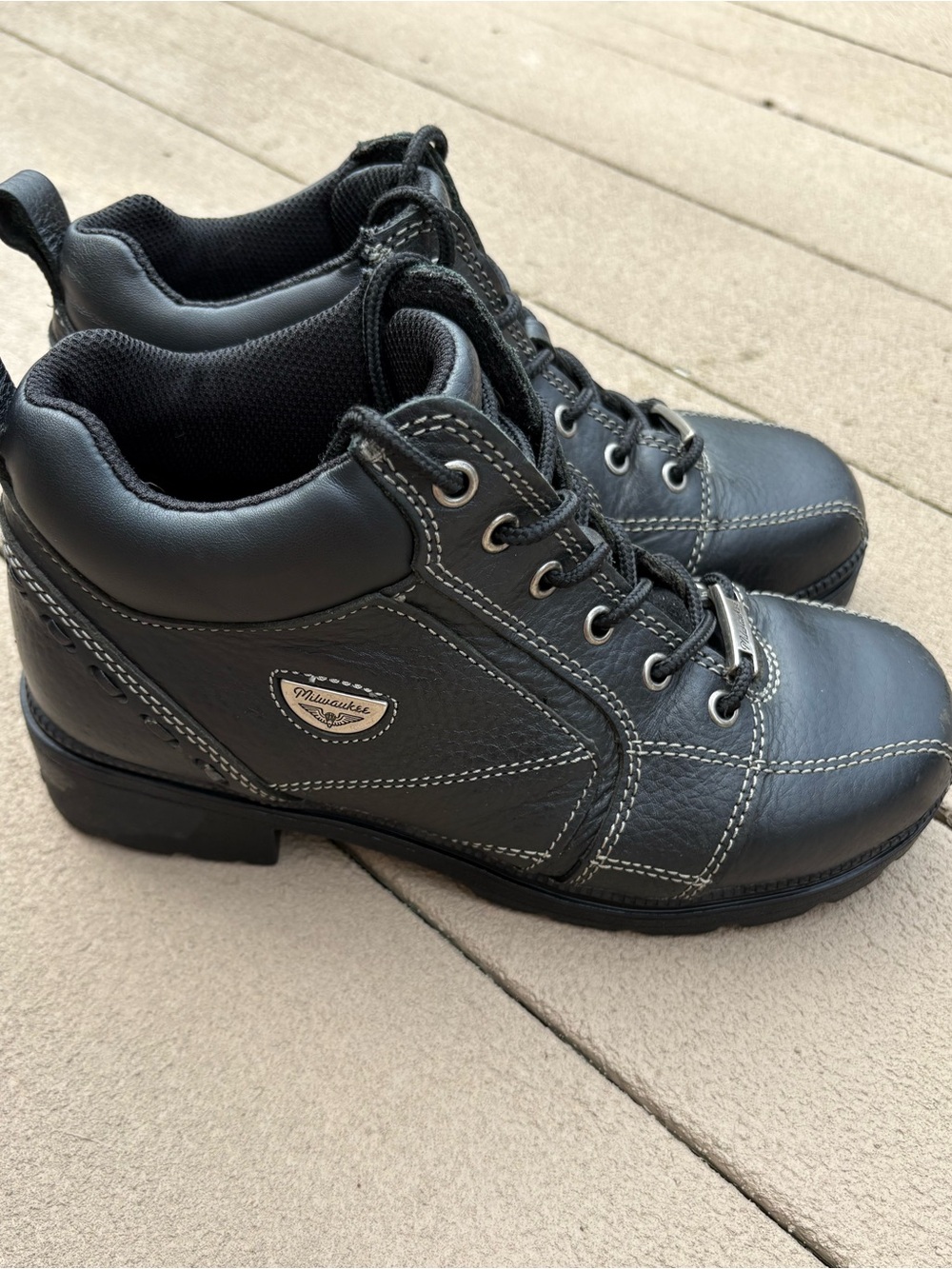 Moto Biker Boots Milwaukee Black Leather Lace Up Women’s 9.5C